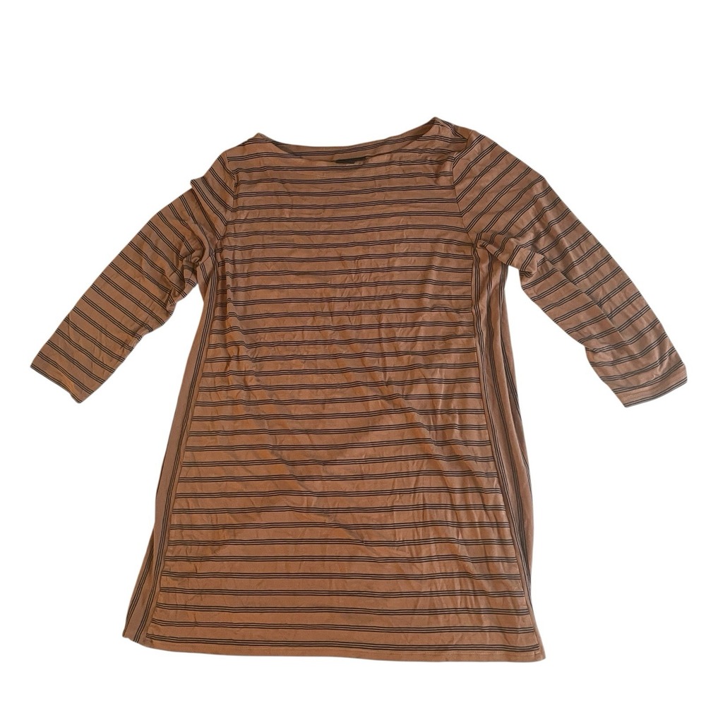 J.Jill Size M‎ Wearever Collection 3/4 Sleeve Brown Black Stripe Tunic Long